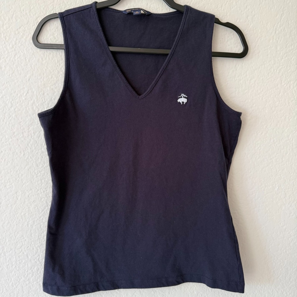 Brooks Brothers 346 Tank Top Womens Medium Navy Blue V-Neck Sleeveless Logo